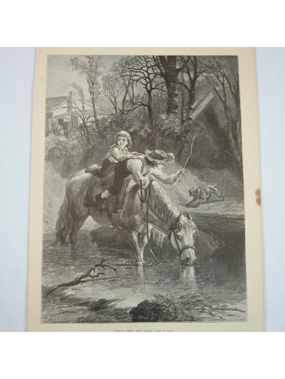 Antique 1874 Wood Engraving Print Coming From the Forge John S. Davis The Aldine